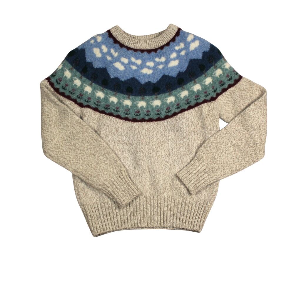 Woolrich Sweater Vintage 90s Women Small Beige Blue Fair Isle Wool Blend Nordic